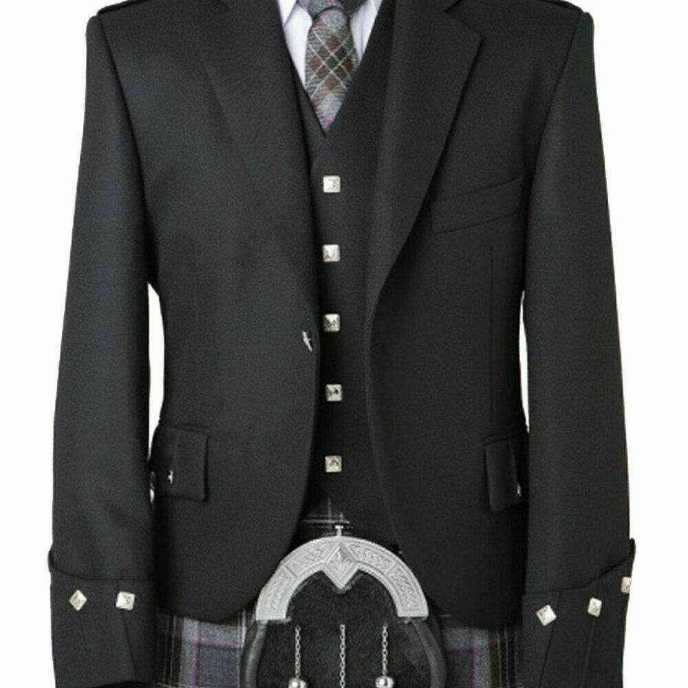 Men's argyle kilt jacket Black Custom made Jacket